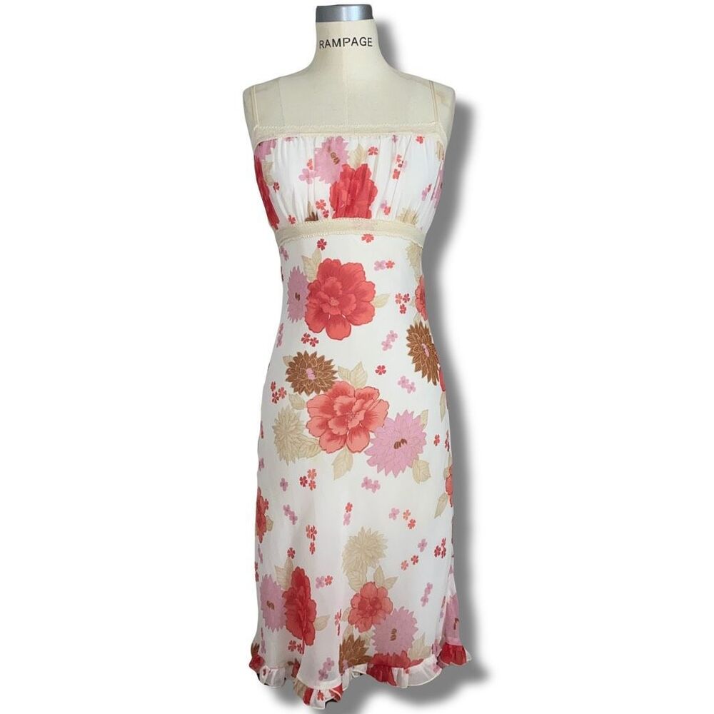 Peep Studio Women’s Size Small Strappy Lace Embellished Dress Cream Floral